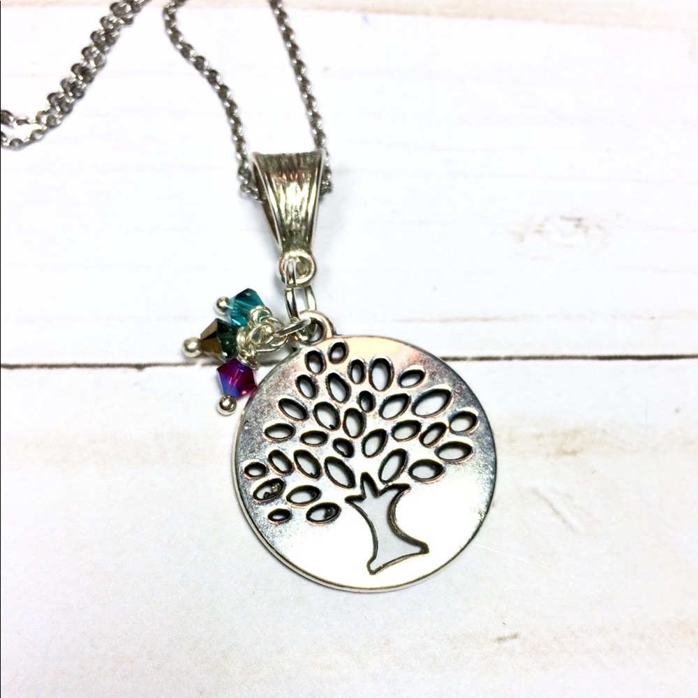 Tree of life necklace Swarovski birthstone color